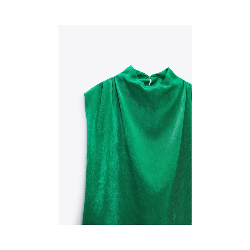 Zara green satin top with gathered detail